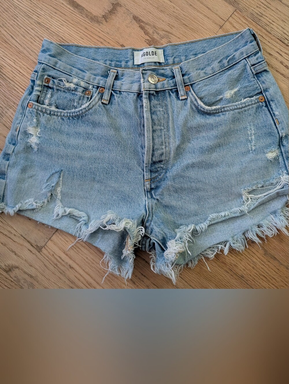 AGOLDE Parker Denim Shorts, 26 High Rise Distressed Cutoff Light Wsh 100% Cotton